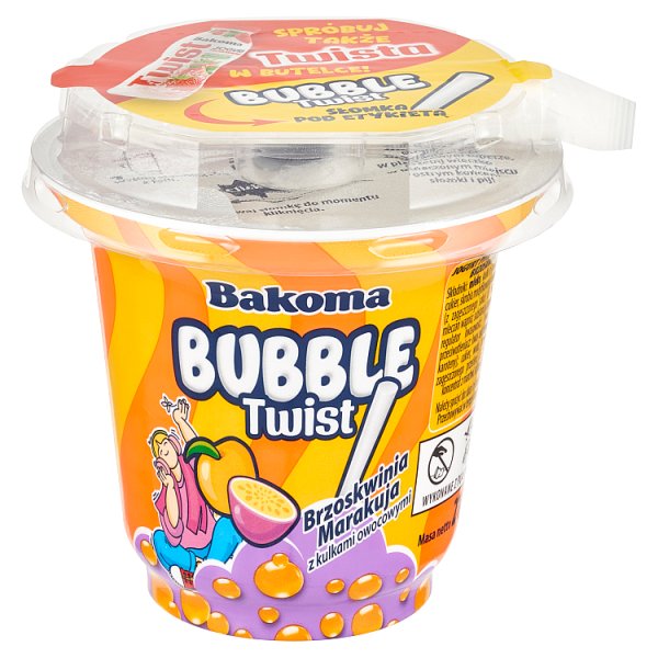 Bakoma Bubble Twist Jogurt pitny brzoskwinia marakuja z kulkami owocowymi 210 g