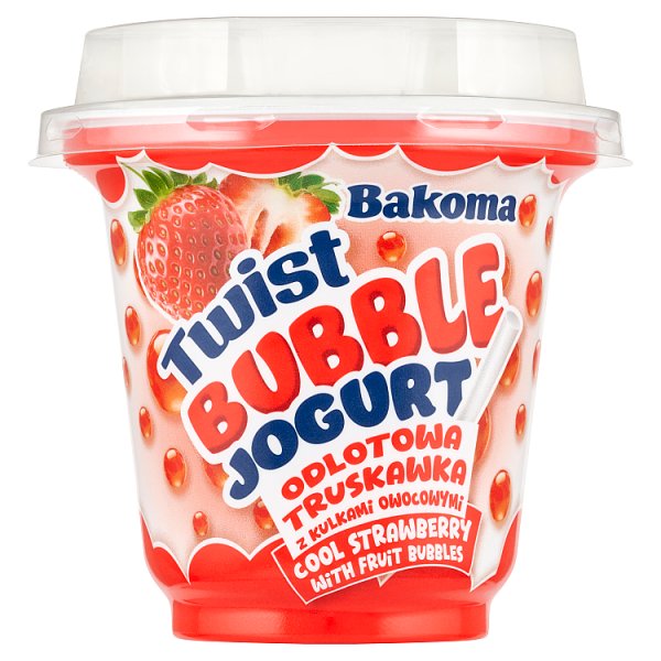 Bakoma Bubble Twist Jogurt pitny odlotowa truskawka z kulkami owocowymi 210 g