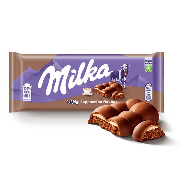 Milka Bubbly Czekolada mleczna z nadzieniem mlecznym o smaku cappuccino 97 g