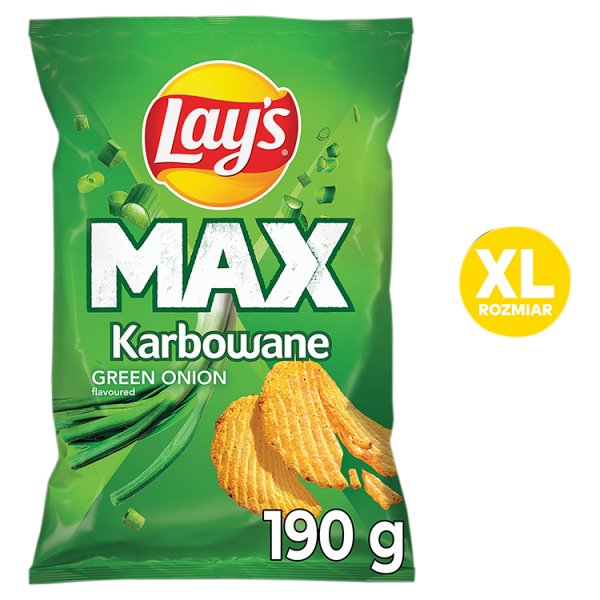 Lay&#039;s Max Chipsy ziemniaczane karbowane o smaku zielonej cebulki 190 g