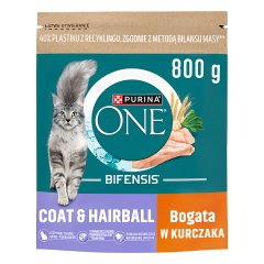 PURINA ONE Bifensis Coat & Hairball Karma dla kotów bogata w kurczaka 800 g