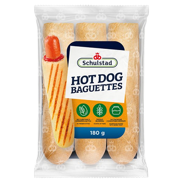 Schulstad Bułki pszenne do przygotowywania hot dogów w stylu francuskim 180 g (3 x 60 g)