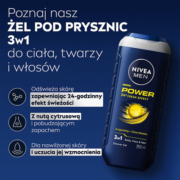 Nivea MEN Power 24H Fresh Effect Żel pod prysznic dla mężczyzn 500 ml