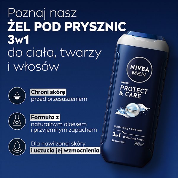 Nivea Protect &amp; Care 3w1 ŻEL POD Prysznic 250 ml