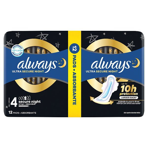 Always Podpaski Ultra Secure Night (rozmiar 4) Podpaski ze skrzydełkami, x 12]