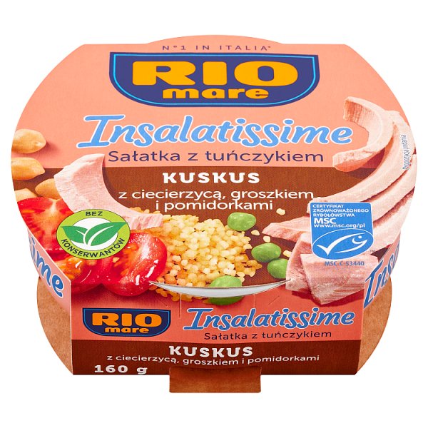 Rio Mare Insalatissime Sałatka z tuńczykiem kuskus z ciecierzycą groszkiem i pomidorkami 160 g