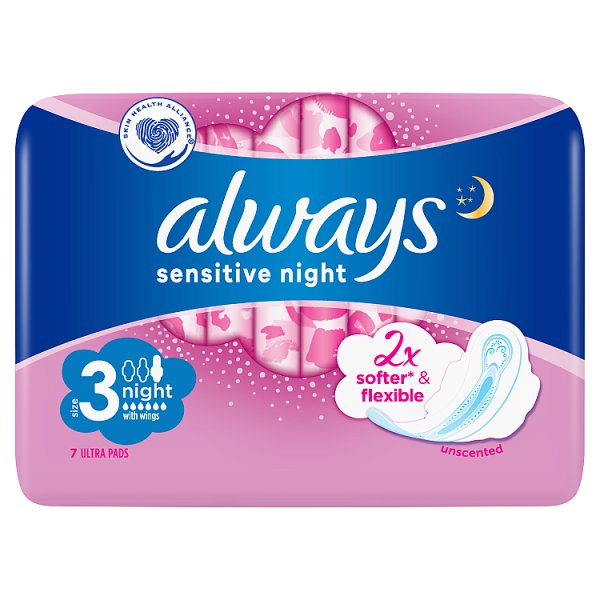 Always Ultra Sensitive Night Podpaski ze skrzydełkami (rozmiar 3)