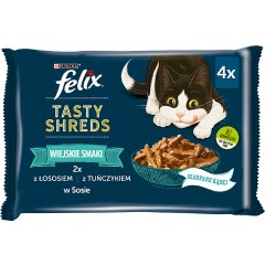 Felix Tasty Shreds Karma dla dorosłych kotów rybne smaki w sosie 320 g (4 x 80 g)