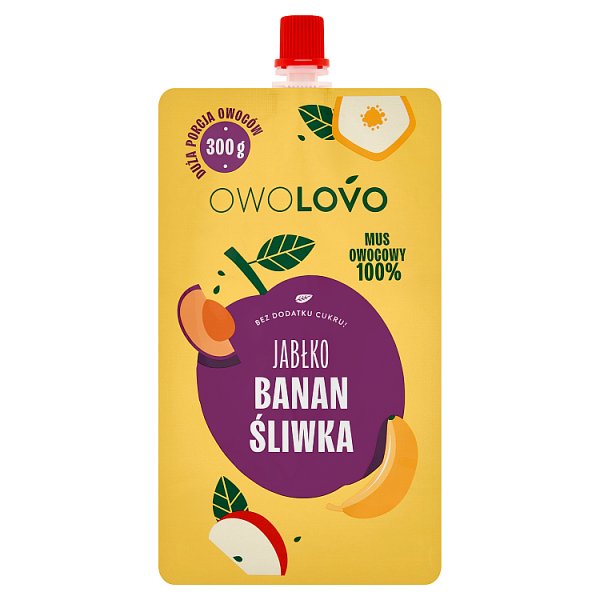 Owolovo Mus owocowy 100 % jabłko banan śliwka 300 g