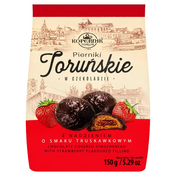 Kopernik Pierniki toruńskie w czekoladzie z nadzieniem o smaku truskawkowym 150 g