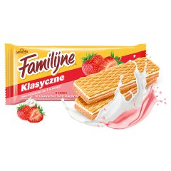 Familijne Klasyczne wafle o smaku truskawkowo-śmietankowym 180 g