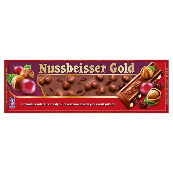 Nussbeisser Gold Czekolada Mleczna Z Całymi Orzechami Laskowymi I Rodzynkami 220 G