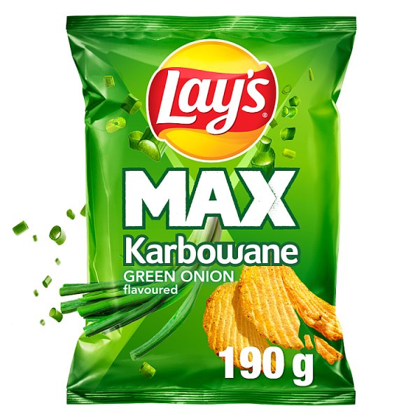Lay&#039;s Max Chipsy ziemniaczane karbowane o smaku zielonej cebulki 190 g