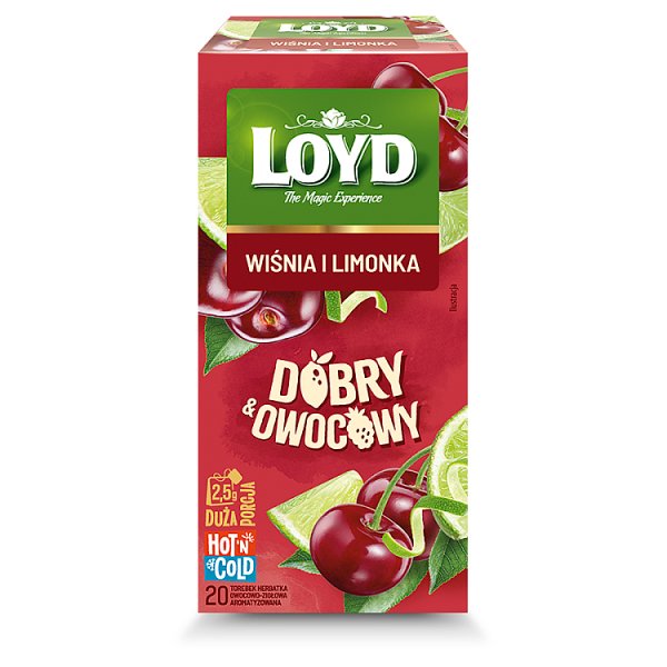 Loyd Dobry &amp; Owocowy Herbatka owocowo-ziołowa aromatyzowana o smaku wiśni limonki 50 g (20 x 2,5 g)