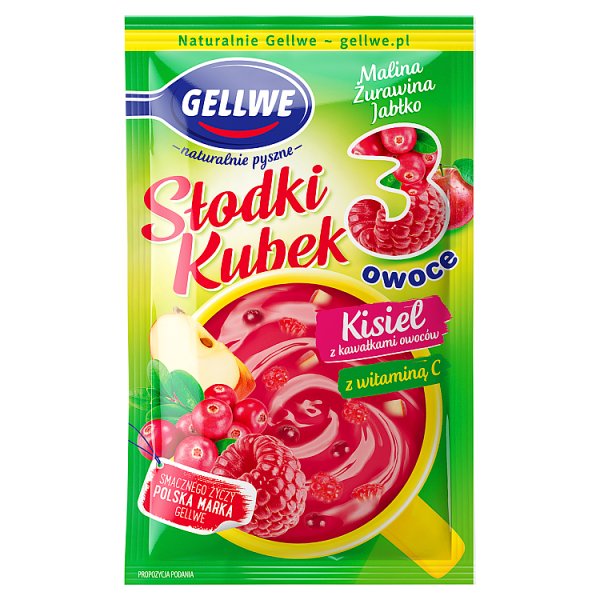 Gellwe Słodki Kubek 3 owoce Kisiel z kawałkami owoców malina żurawina jabłko 30 g