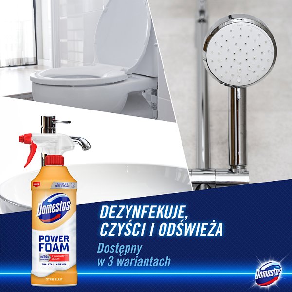 Domestos Power Foam Citrus Blast Czyszcząca piana toaleta i łazienka 435 ml