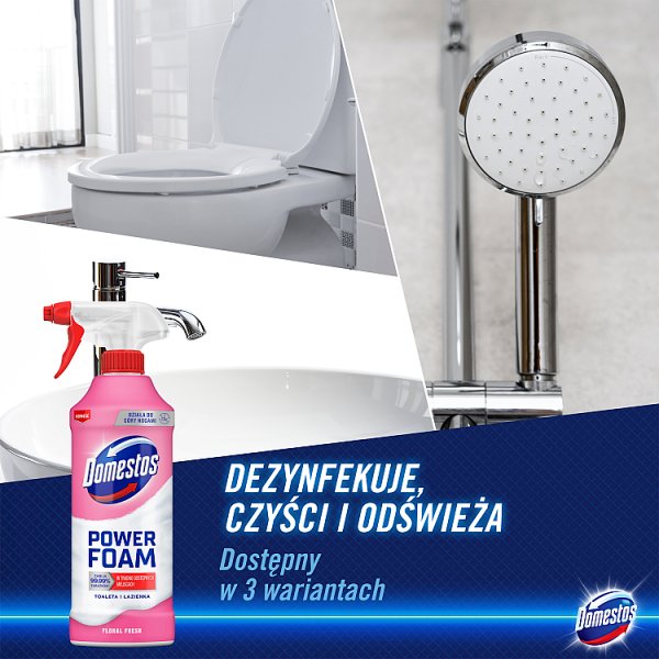 Domestos Power Foam Floral Fresh Czyszcząca piana toaleta i łazienka 435 ml