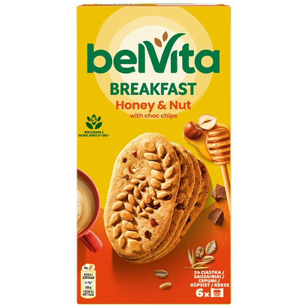 belVita Breakfast Ciastka zbożowe z miodem orzechami i kawałkami czekolady 300 g
