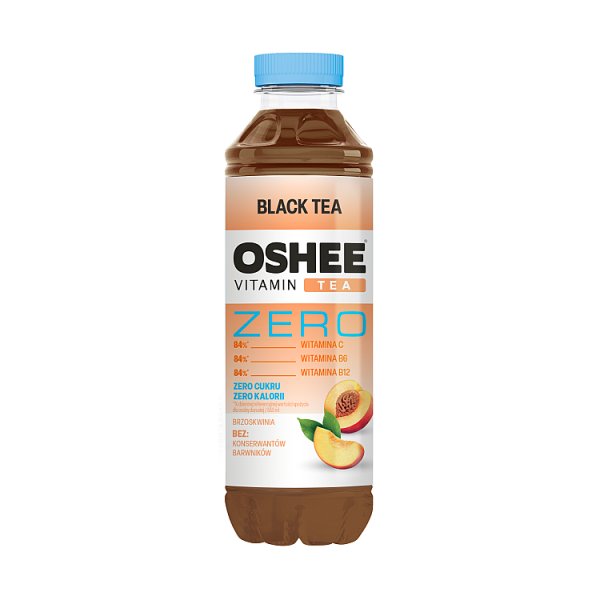 Oshee Vitamin Black Tea Zero Niegazowany napój herbaciany o smaku brzoskwiniowym 555 ml