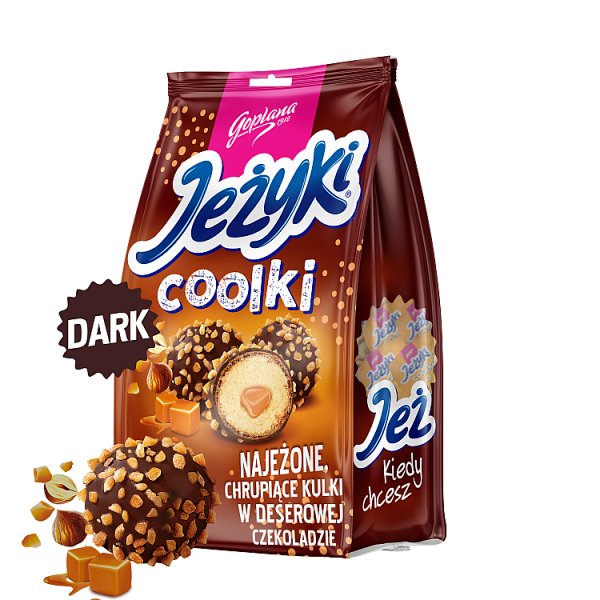Jeżyki Coolki Dark Wafelek z kremem o smaku herbatnikowym i masą karmelową 140,4 g
