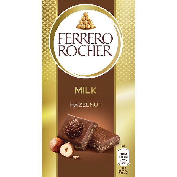 Ferrero Rocher Czekolada mleczna z orzechowym nadzieniem i kawałkami orzechów laskowych 90 g