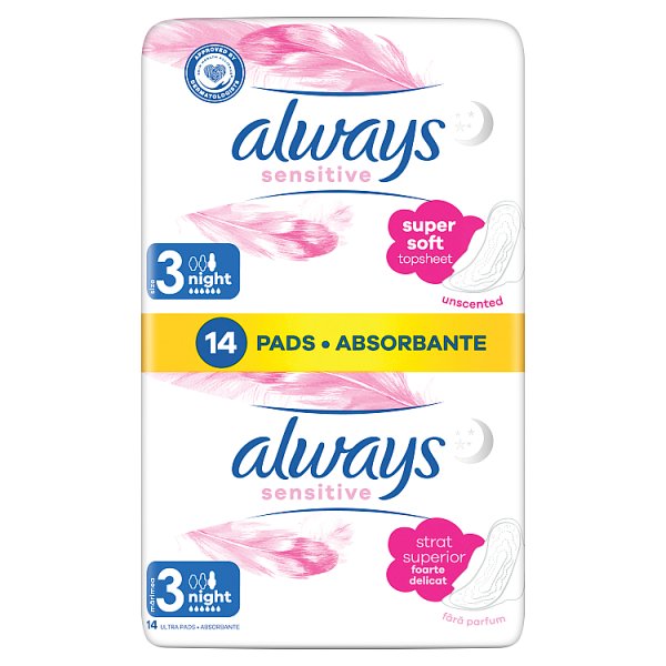 Always Ultra Sensitive Night (rozmiar 3) Podpaski ze skrzydełkami, 16 sztuk