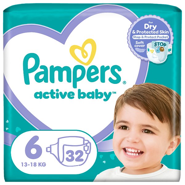 Pampers Active Baby, rozmiar 6, 32 pieluszek, 13kg-18kg