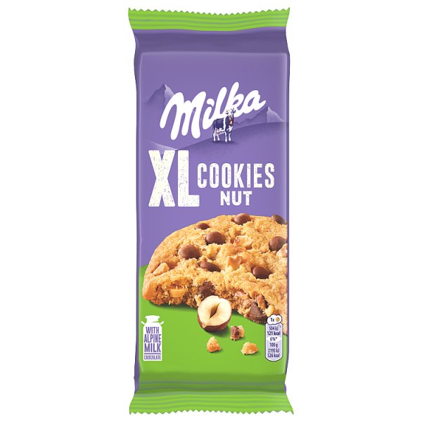 Milka XL Cookies Nuts Ciastka z kawałkami czekolady mlecznej i orzechami 184 g