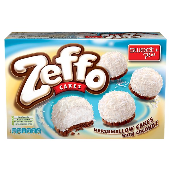 Sweet Plus Zeffo Cakes Ciastka kakaowe z pianką o smaku waniliowo-kokosowym 115 g