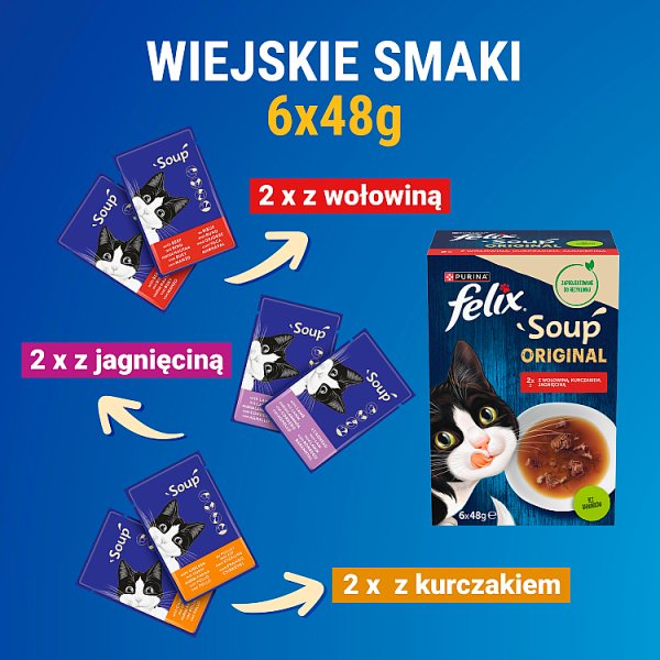 Felix Soup Original Uzupełniająca karma dla kota zestaw zup 6 x 48 g
