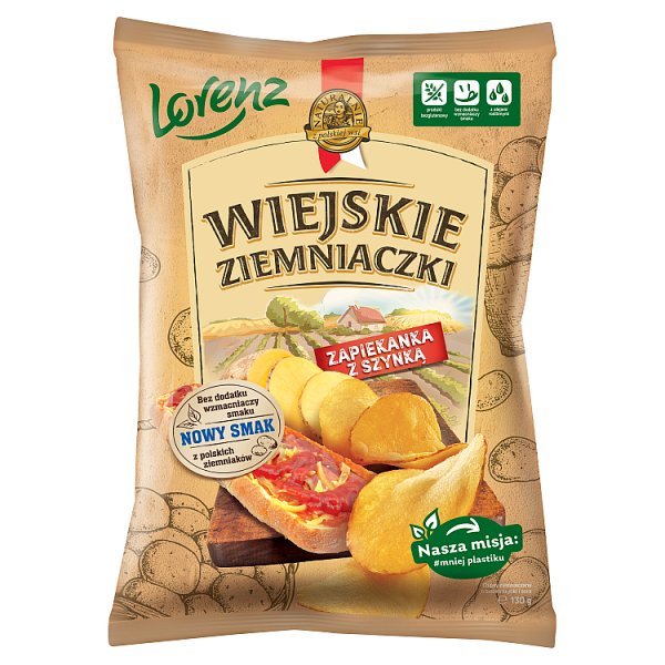 Wiejskie Ziemniaczki Chipsy ziemniaczane zapiekanka z szynką 130 g