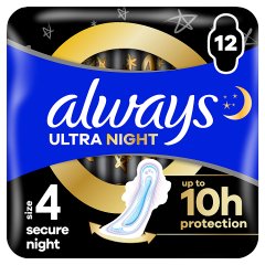 Always Podpaski Ultra Secure Night (rozmiar 4) Podpaski ze skrzydełkami, x 12]
