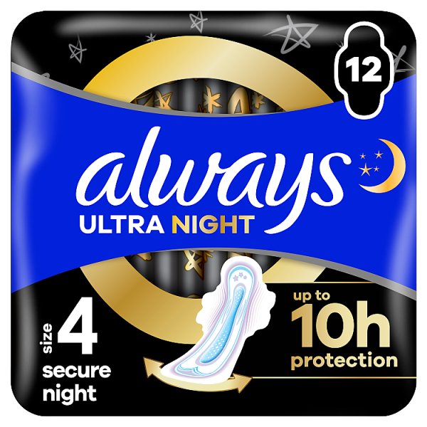Always Podpaski Ultra Secure Night (rozmiar 4) Podpaski ze skrzydełkami, x 12]