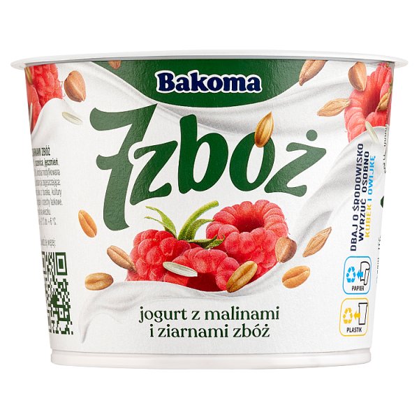 Bakoma 7 zbóż Jogurt z malinami i ziarnami zbóż 300 g