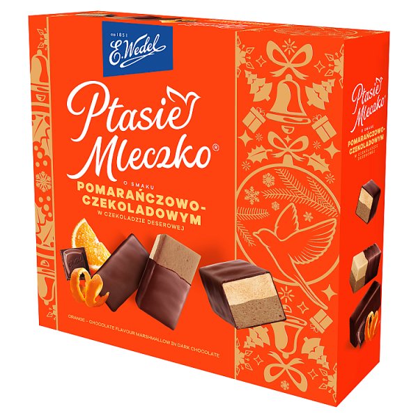E. Wedel Ptasie Mleczko o smaku pomarańczowo-czekoladowym w czekoladzie deserowej 340 g