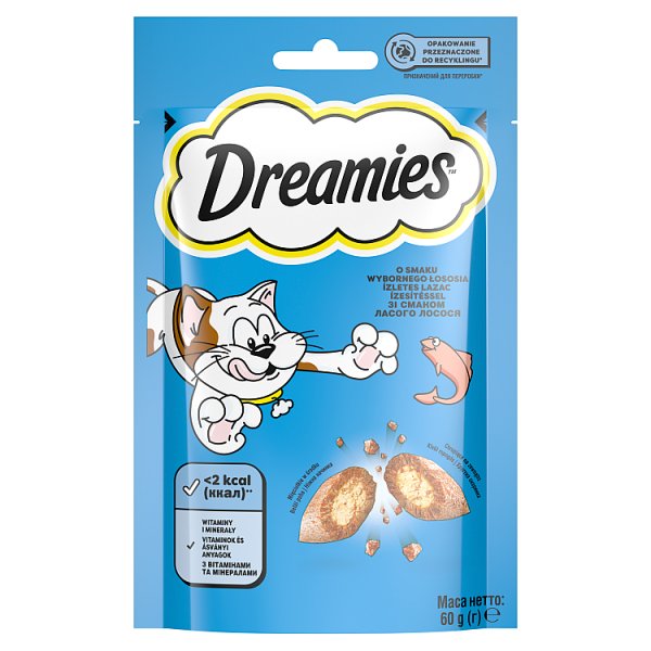 Dreamies Karma uzupełniająca dla dorosłych kotów i kociąt o smaku wybornego łososia 60 g