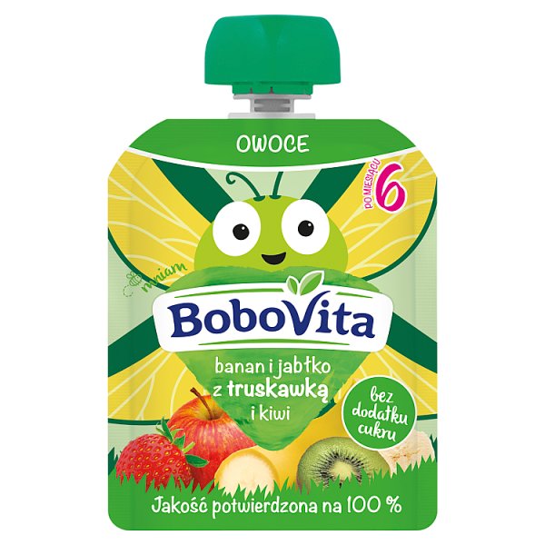 BoboVita Mus banan i jabłko z truskawką i kiwi po 6 miesiącu 80 g