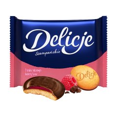 Delicje Szampańskie Biszkopty z galaretką o smaku malinowym oblewane czekoladą 294 g