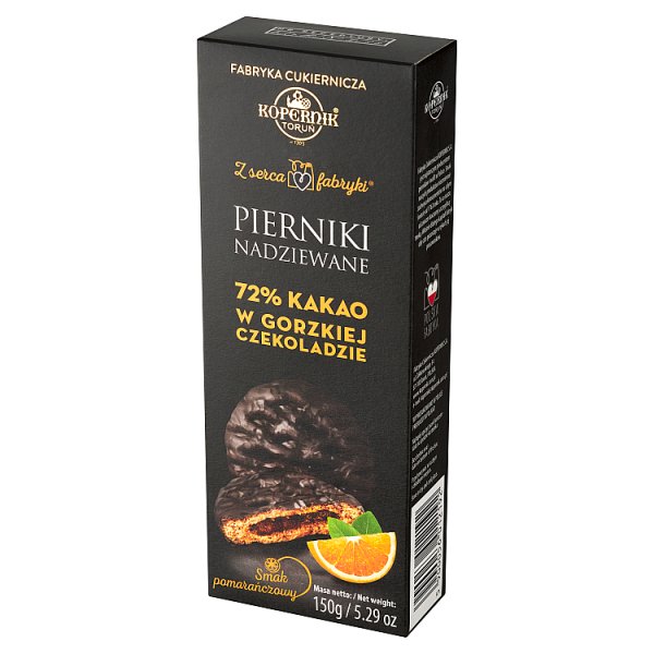 Kopernik Z serca fabryki Pierniki nadziewane w gorzkiej czekoladzie smak pomarańczowy 150 g