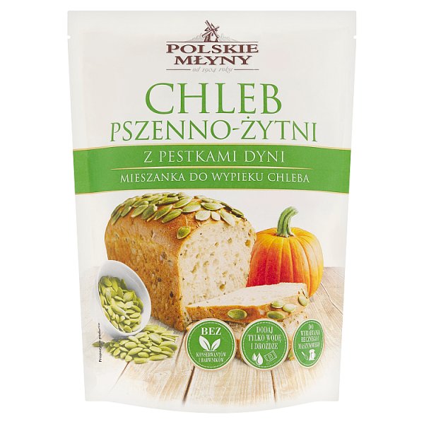 Polskie Młyny Mieszanka do wypieku chleba chleb pszenno-żytni z pestkami dyni 500 g