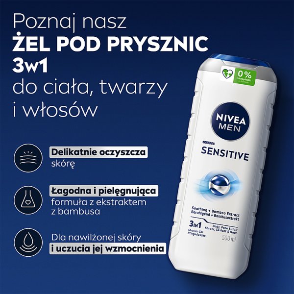 Nivea MEN Sensitive Łagodzący Żel pod prysznic dla mężczyzn o skórze wrażliwej 500 ml