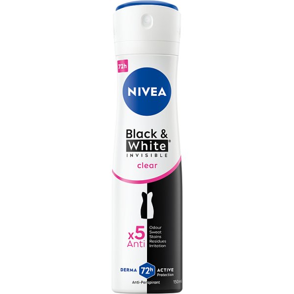 Nivea Black&amp;White Invisible Clear Antyperspirant dla kobiet w spray'u 150 ml