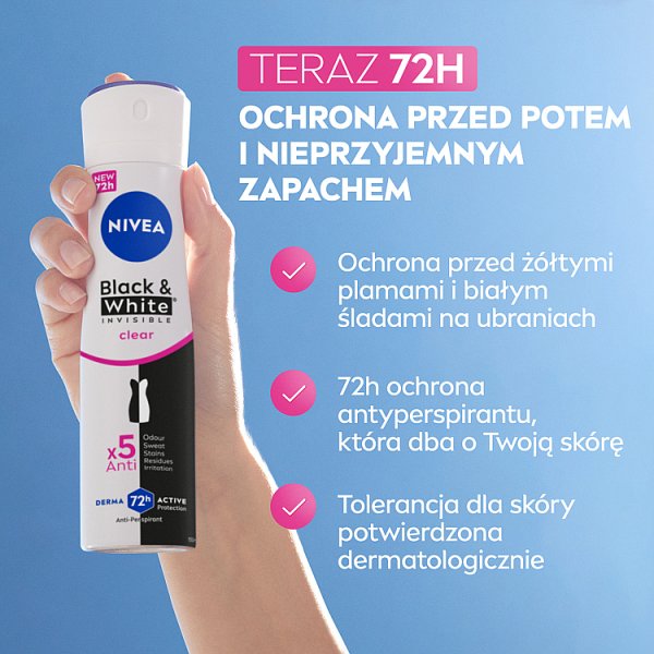 Nivea Black&amp;White Invisible Clear Antyperspirant dla kobiet w spray'u 150 ml