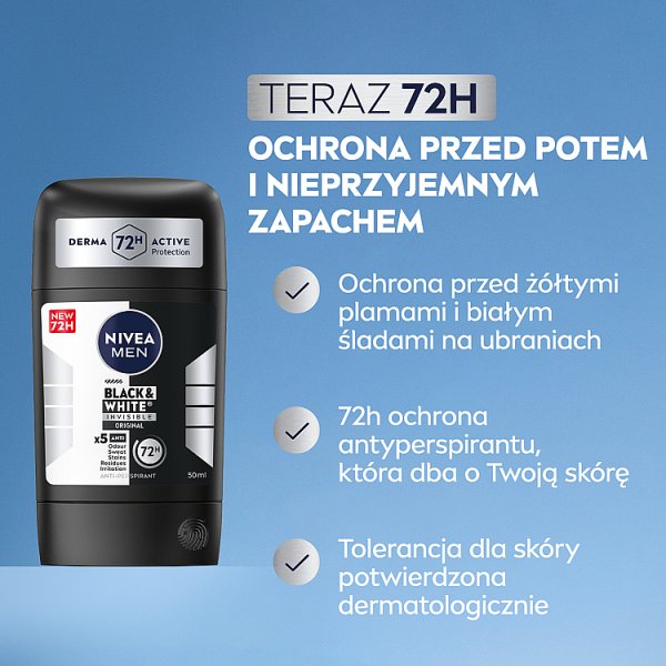 Nivea MEN Black &amp; White Invisible Original Antyperspirant w sztyfcie 50 ml