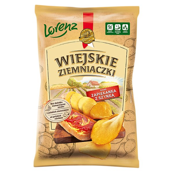 Wiejskie Ziemniaczki Chipsy ziemniaczane smak zapiekanka z szynką 130 g