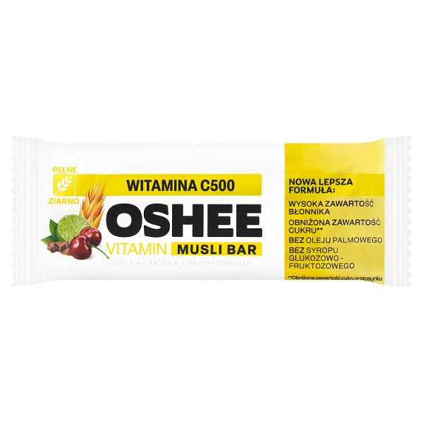 Oshee Suplement diety baton zbożowy o smaku limonki z dodatkiem wiśni liofilizowanych 40 g