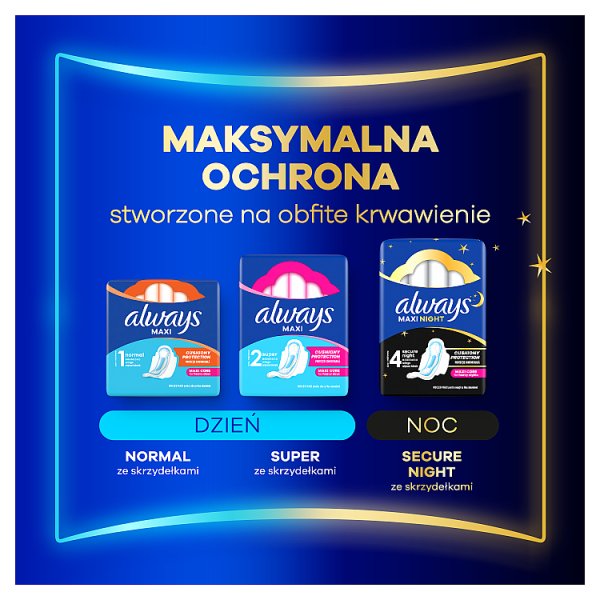 Always Maxi Podpaski Ze Skrzydełkami Secure Night (Rozmiar 4) 8 Podpaski