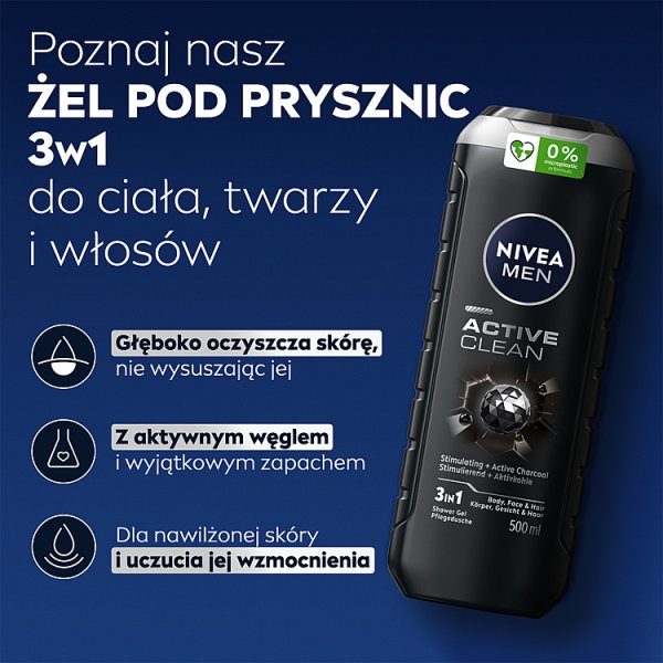 Nivea MEN Active Clean Żel pod prysznic dla mężczyzn 500 ml