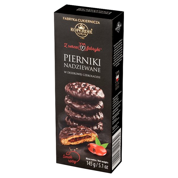 Kopernik Z serca fabryki Pierniki nadziewane w deserowej czekoladzie smak róży 145 g