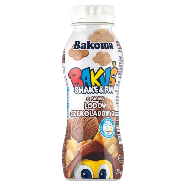 Bakoma Bakuś Shake &amp; Fun Napój mleczny o smaku lodów czekoladowych 230 g